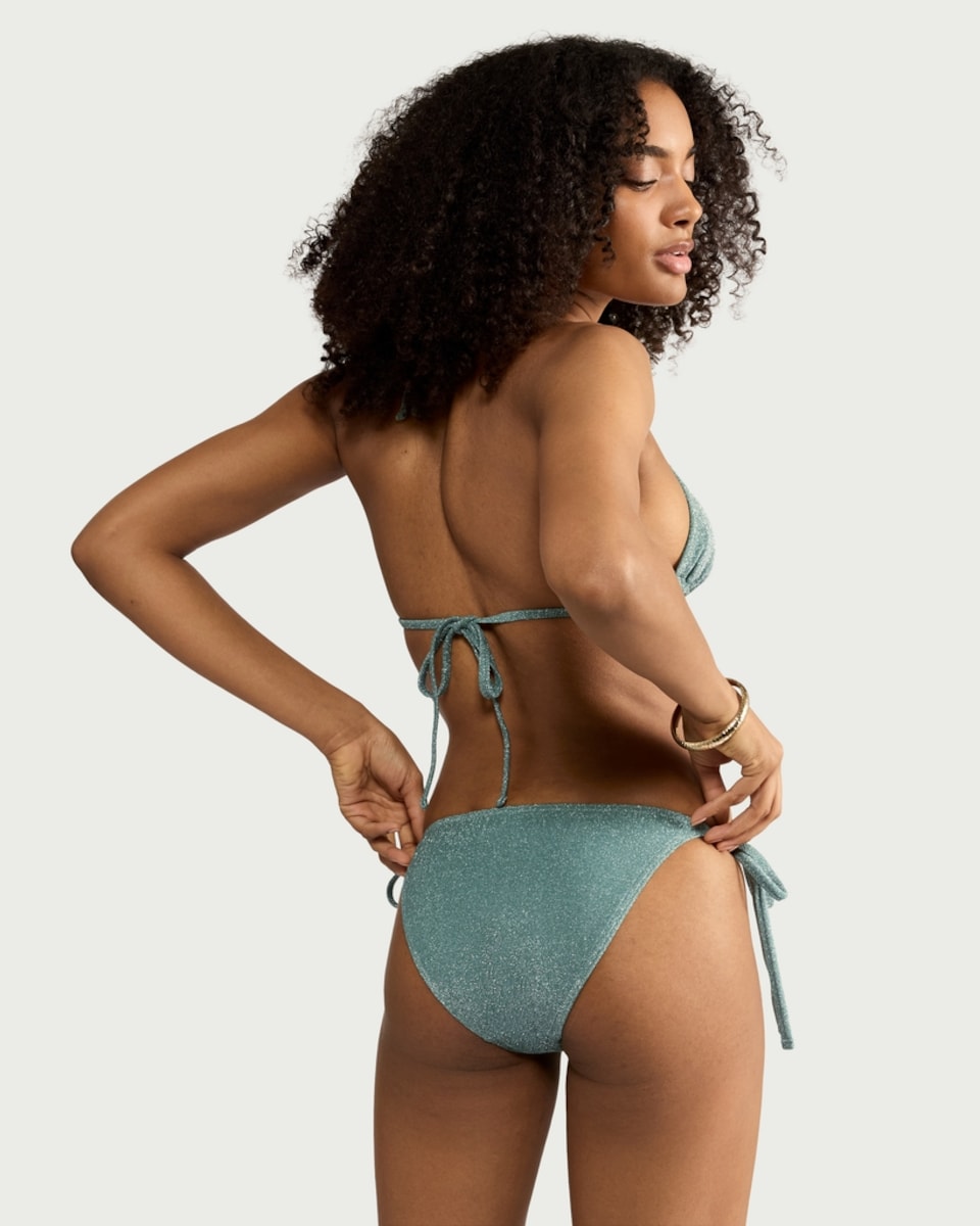 image 1 of F&F Metallic Bikini Bottoms in Green
