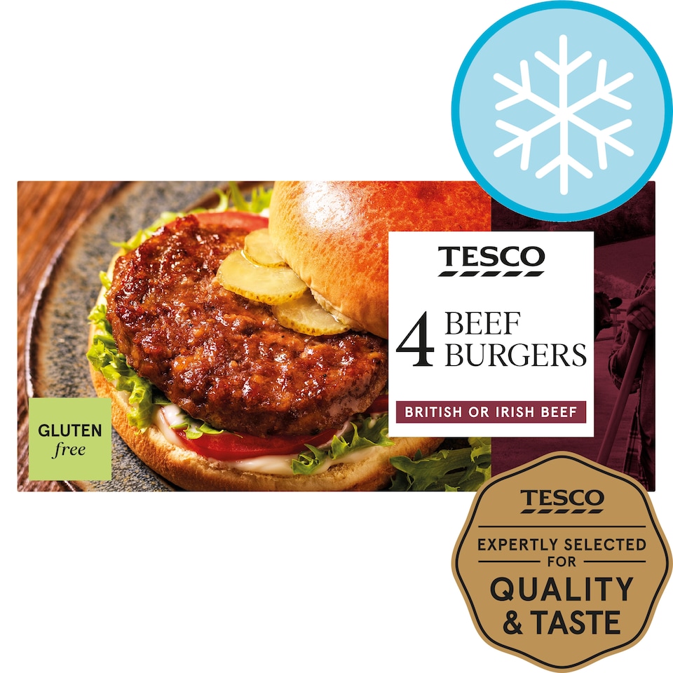 Tesco 4 Beef Burgers 227G