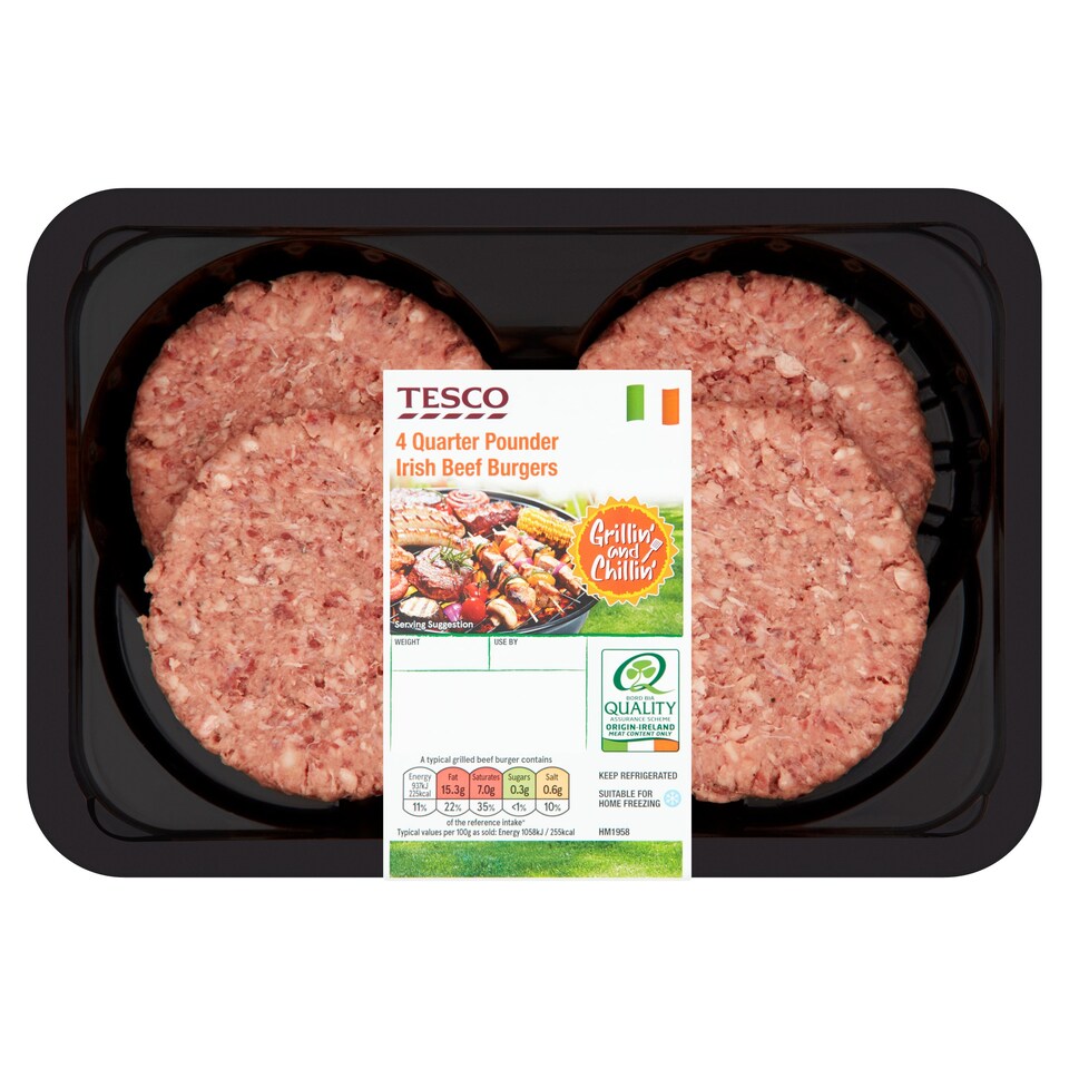 Tesco Fire Pit Irish Quarter Pounders Burgers 454G