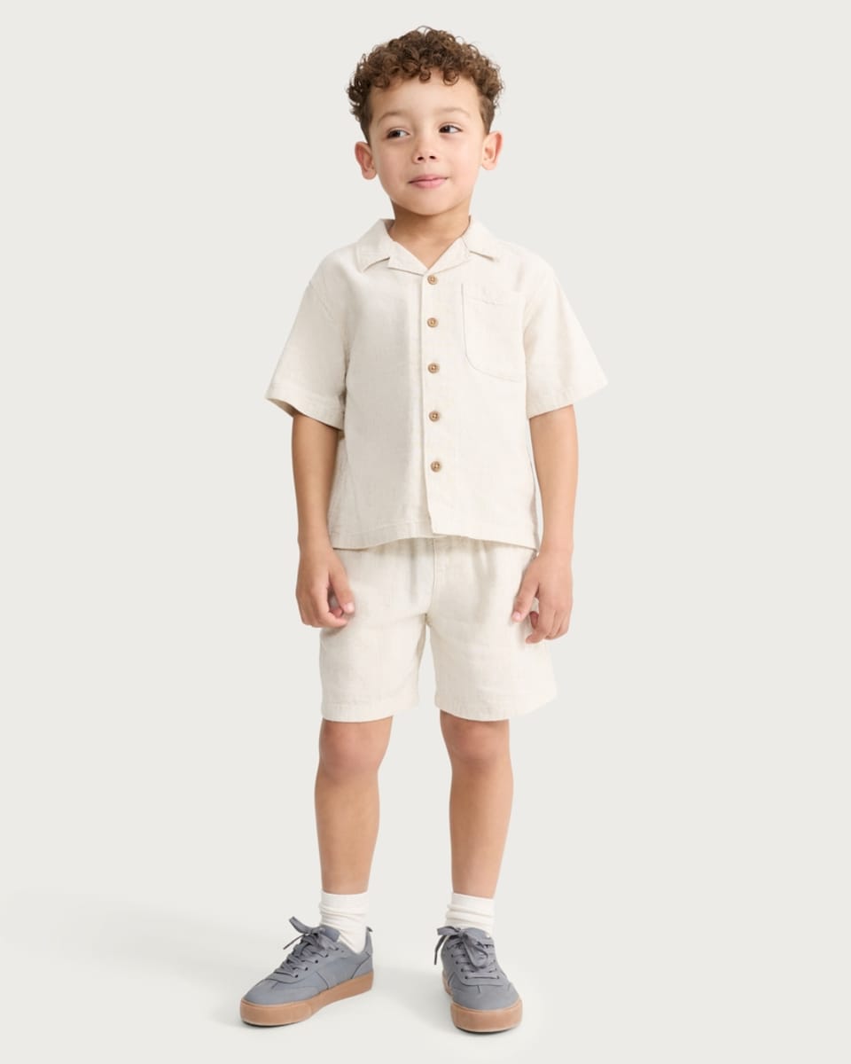 image 1 of F&F Boys 2-Piece Button Up Shirt and Shorts Set in Stone