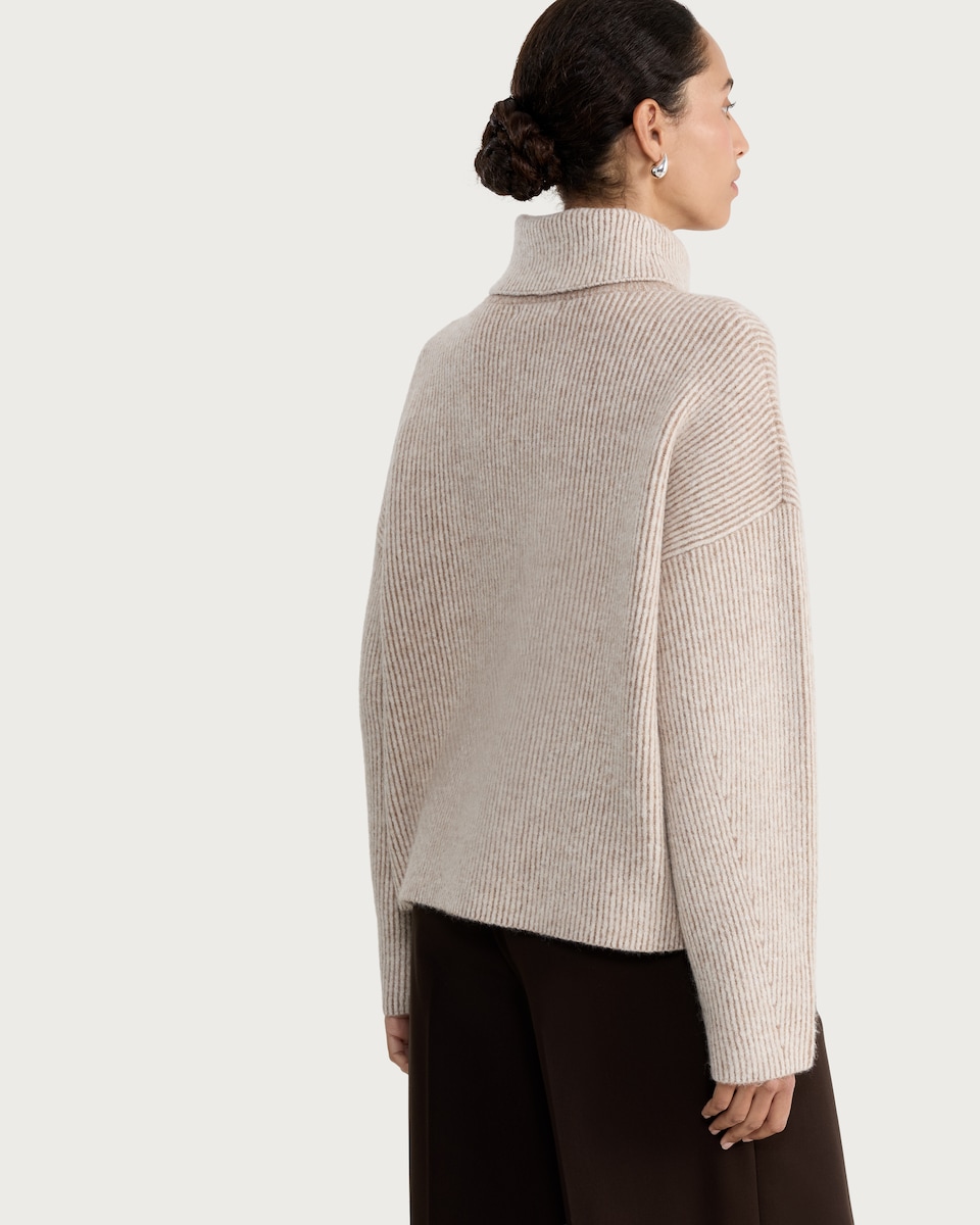 image 1 of F&F Ribbed Knit Roll Neck Jumper with Wool in Mink