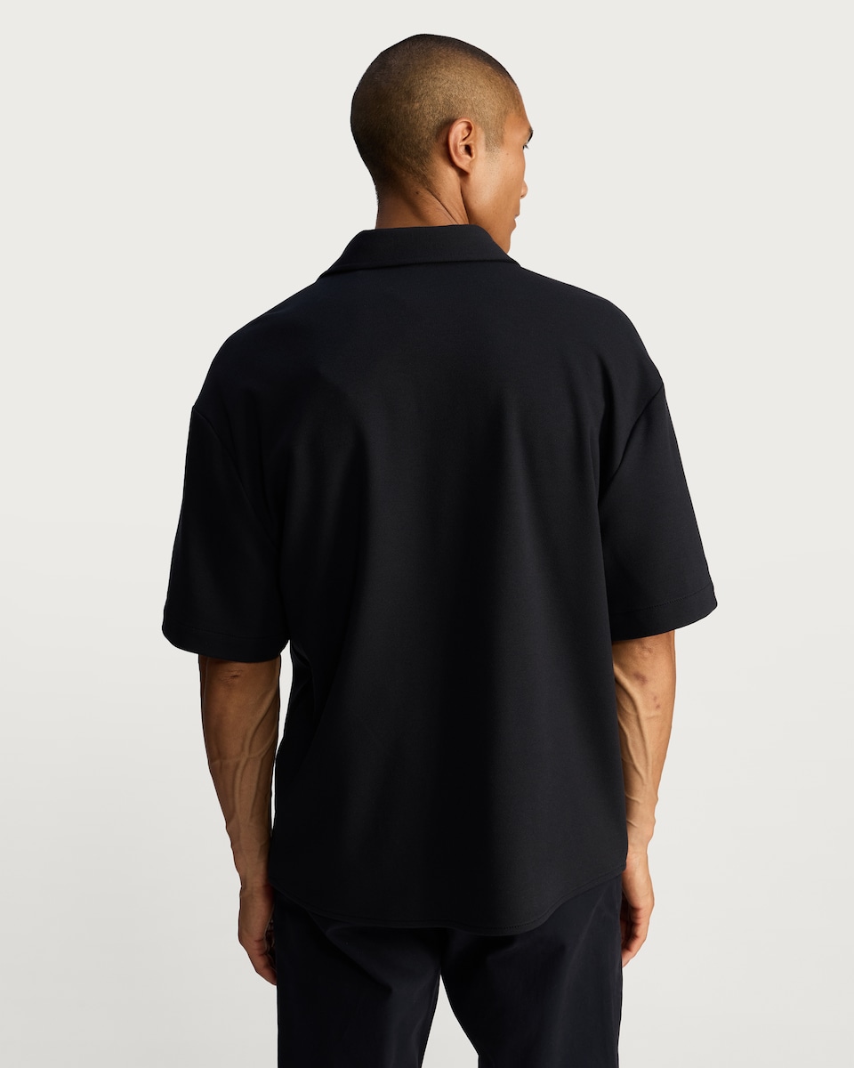 image 1 of F&F Textured Pique Short Sleeved Button Front Shirt in Navy