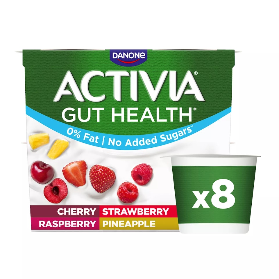 image 1 of Activia Strawberry & Mixed Fruit Fat Free Gut Health Yoghurt Multipack 8x115g