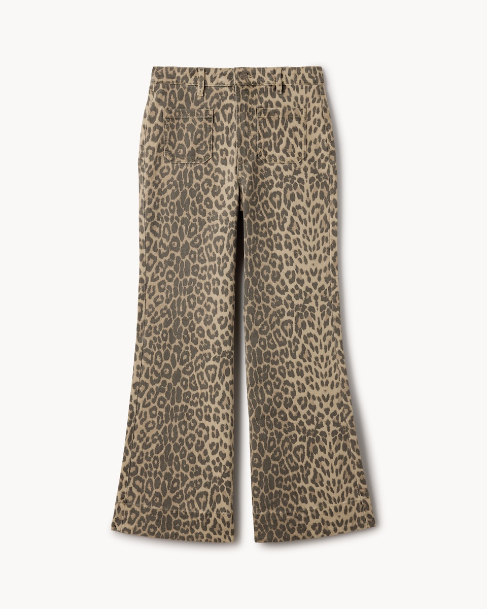 image 1 of F&F High Rise Leopard Print Flared Jeans in Brown
