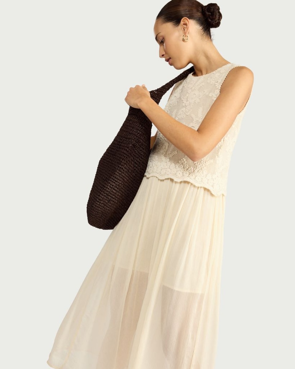 image 1 of The F&F Edit Pure Cotton Embroidered Sleeveless Midi Dress in Cream