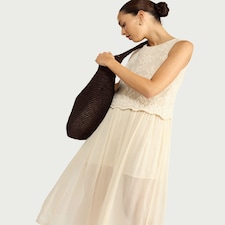 The F&F Edit Pure Cotton Embroidered Sleeveless Midi Dress in Cream