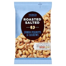 Tesco Jumbo Roasted And Salted Peanuts And Cashews 200G