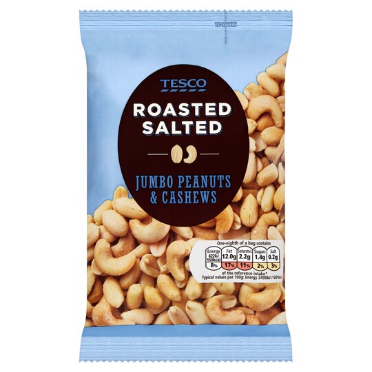 Tesco Jumbo Roasted And Salted Peanuts And Cashews 200G Tesco Groceries