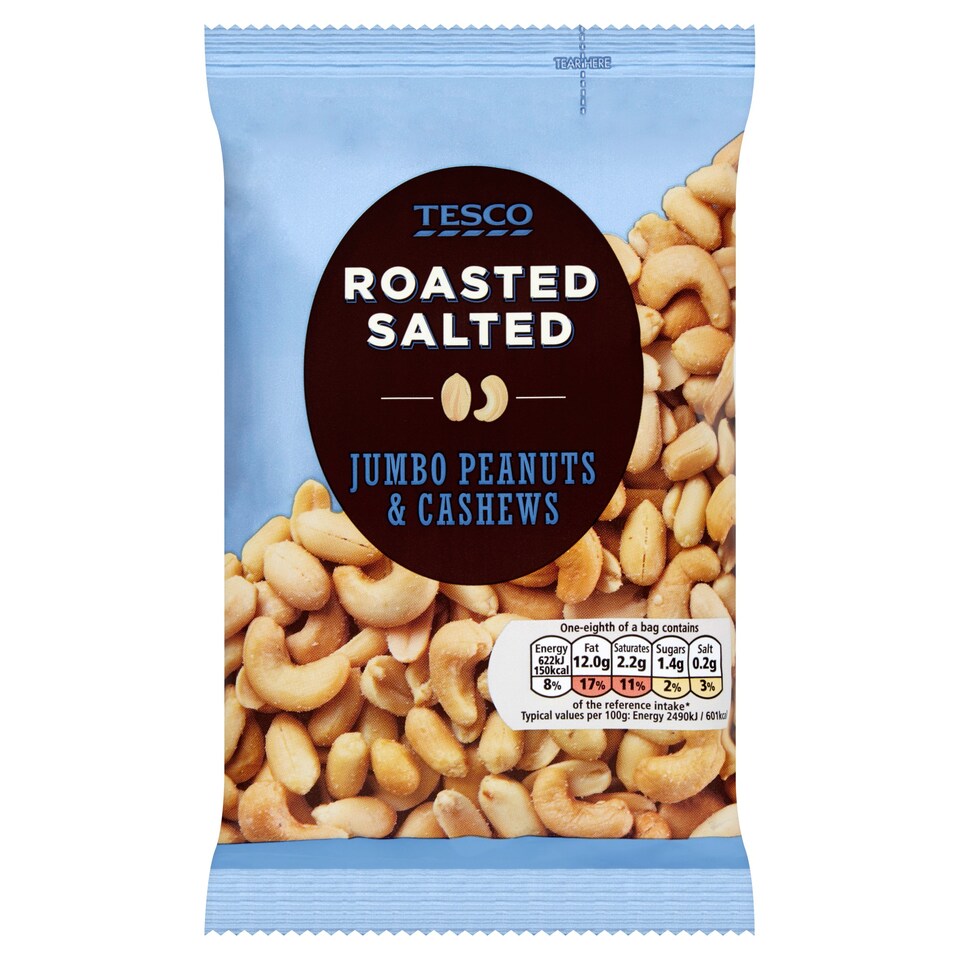 Tesco Jumbo Roasted And Salted Peanuts And Cashews 200G