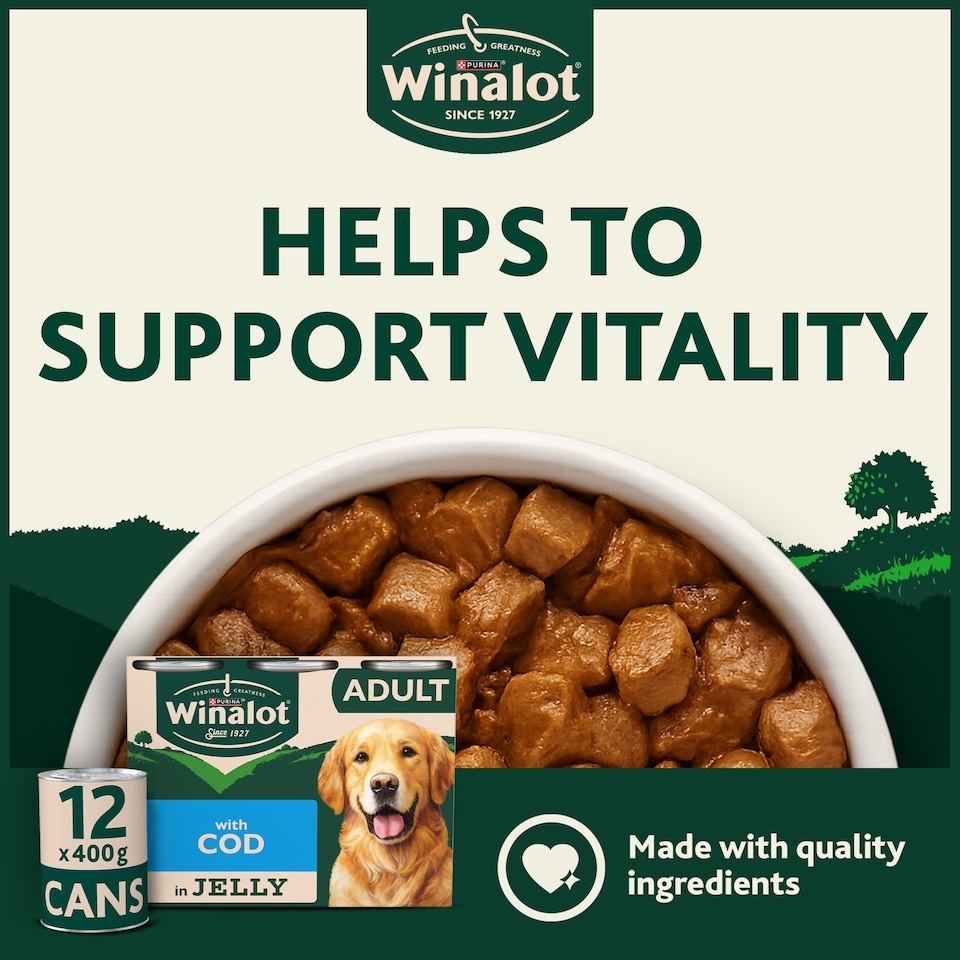 image 1 of Winalot Adult Dog Food with Cod in Jelly 12 x 400g