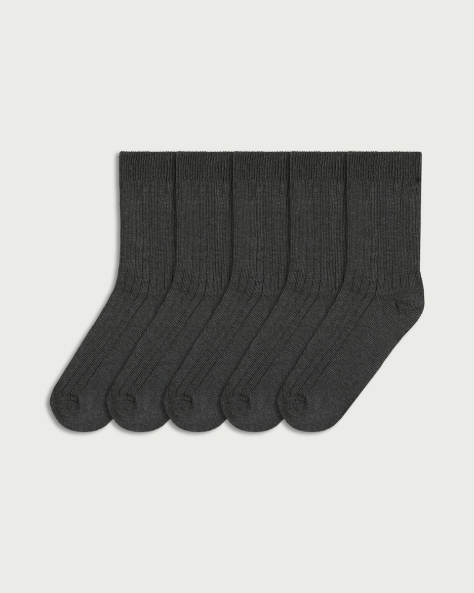 F&F Boys 5-Pack Cotton Blend Ribbed Ankle Socks in Grey