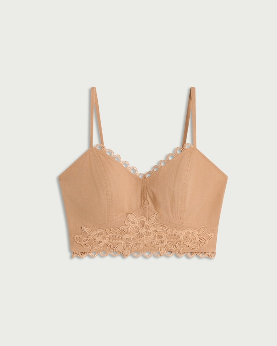 image 1 of The F&F Edit Cotton Rich Embroidered Cropped Co-ord Top in Camel