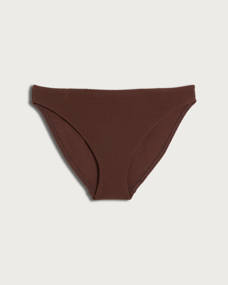 image 1 of F&F Textured High Leg Bikini Bottoms in Chocolate