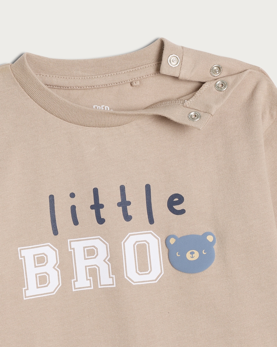 image 1 of F&F Baby 2-Piece Pure Cotton Little Bro Top and Leggings Set in Stone