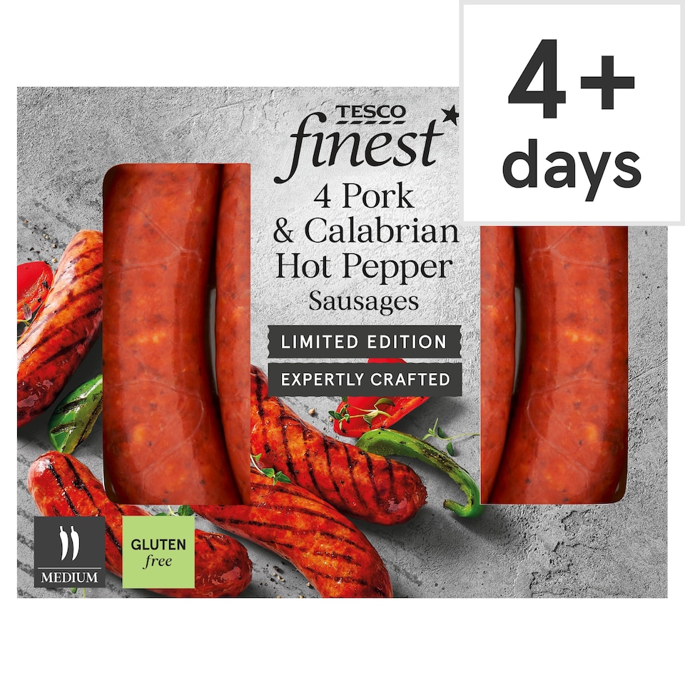 Tesco Finest 4 Pork & Calabrian Hot Pepper Sausages 440g