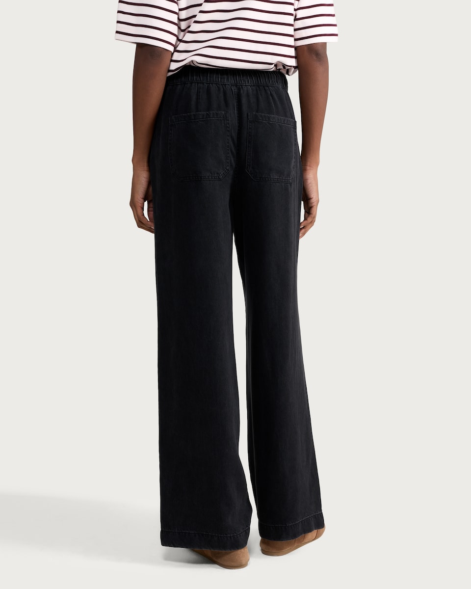 image 1 of F&F Pure Lyocell Drawstring Wide Leg Trousers in Black