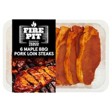 Tesco Fire Pit 6 Bbq Maple Pork Loin Steaks 600G