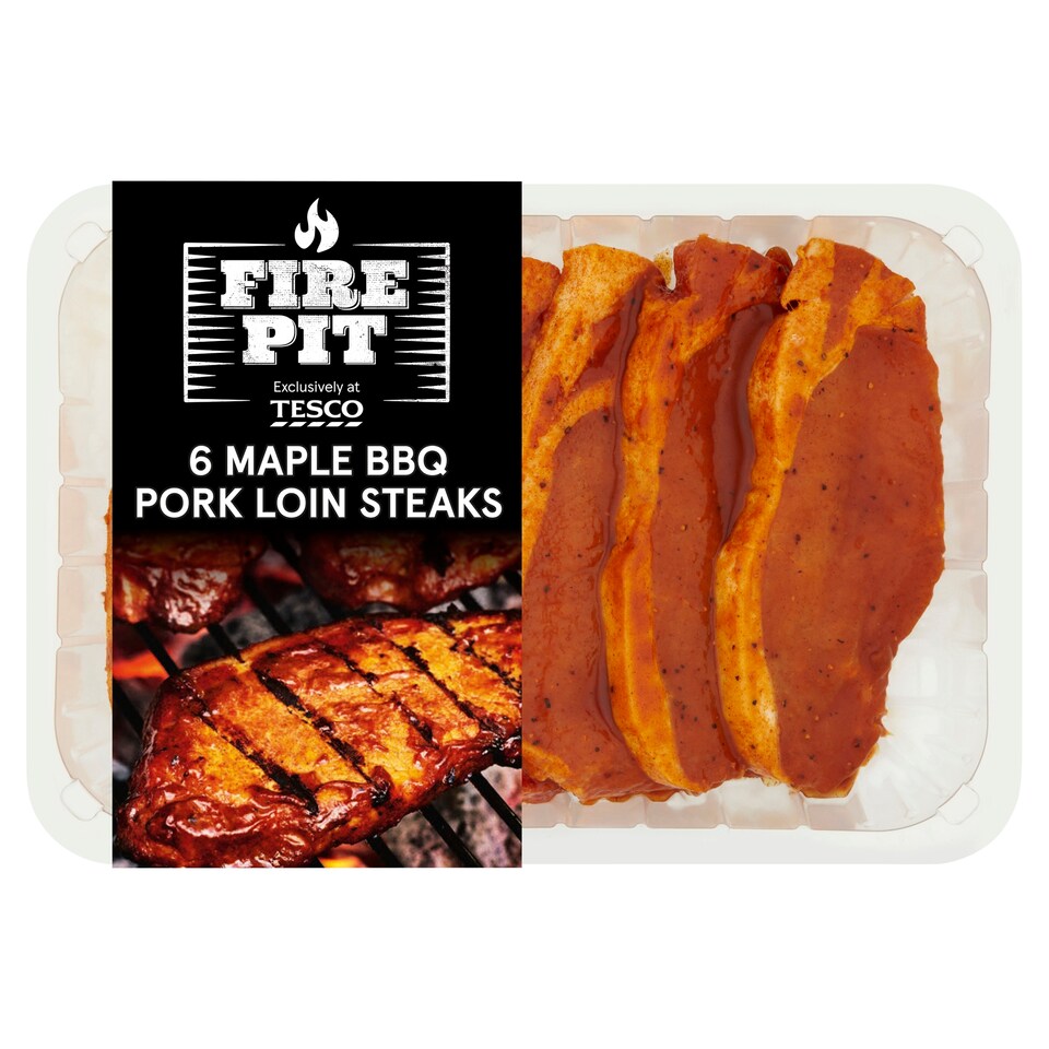 Tesco Fire Pit 6 Bbq Maple Pork Loin Steaks 600G