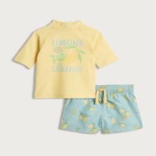 F&F Baby 2-Piece Lemon Print Rash Vest and Swim Shorts Set in Yellow