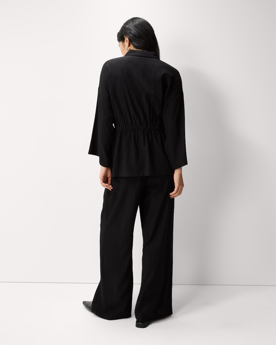 image 1 of F&F Textured Wide Leg Trousers in Black