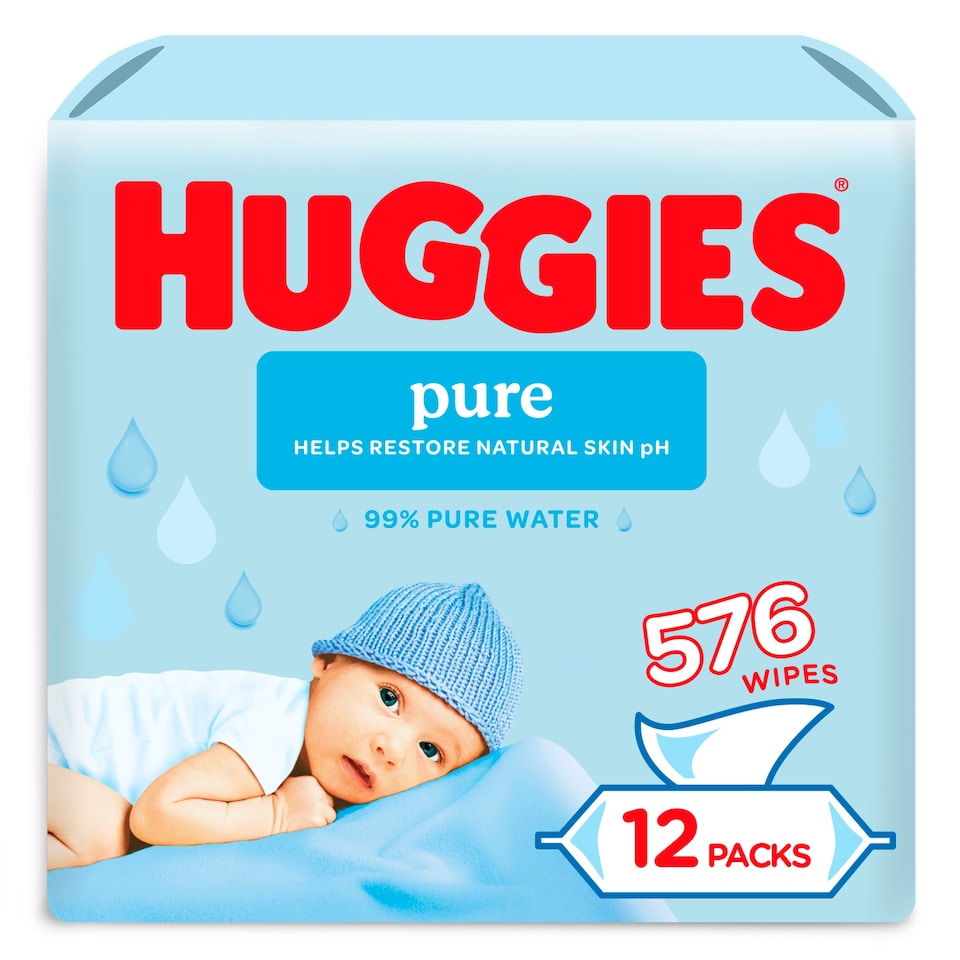 image 1 of Huggies Pure 0% Plastic Baby Wipes 12x48 576 Wipes