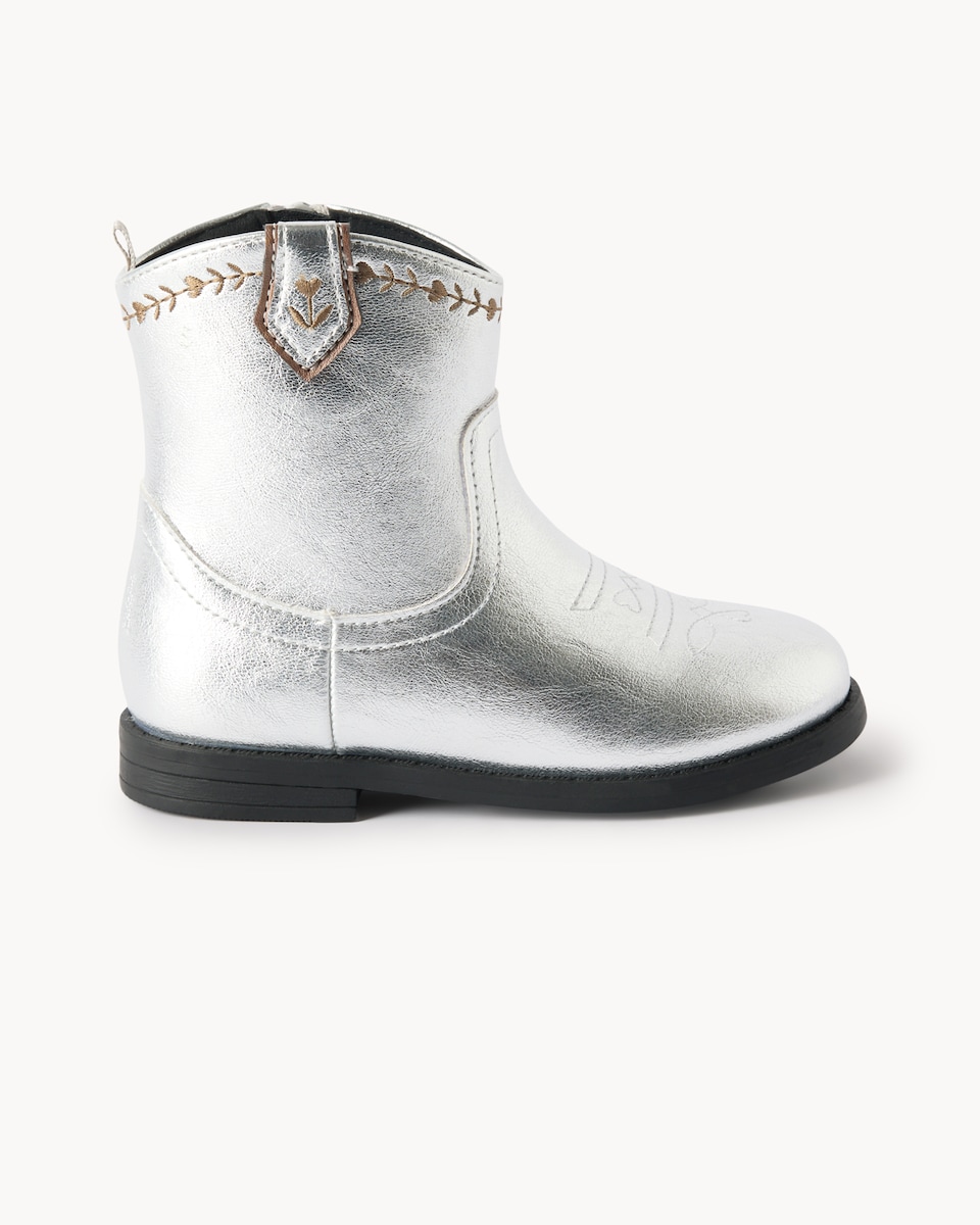 image 1 of F&F Girls Metallic Ankle Boots in Silver