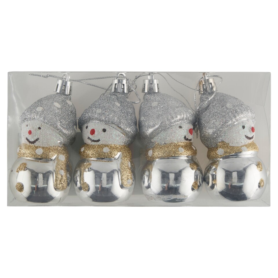 Jumi Snowman Hanging Decoration Silver 4 pcs