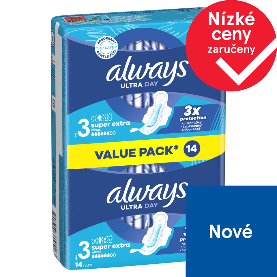 Always, Hygienické Vložky Ultra Super Extra (Velikost 3), Křidélka x 14, Vložky