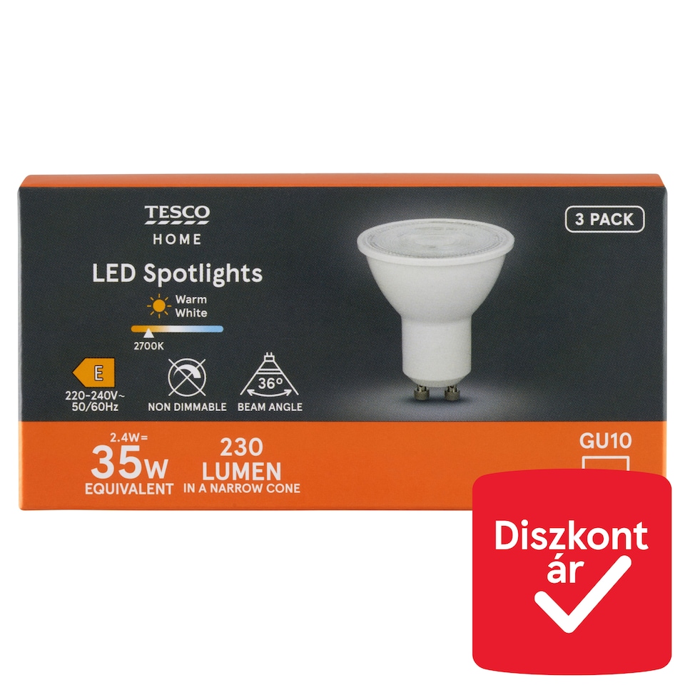 Tesco Home GU10 230 lm 35 W 2700K LED spotlámpa 3 db-os  1. kép