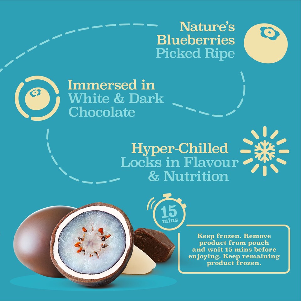 image 1 of trüfrü Nature's Blueberries in White & Dark Chocolate 200g
