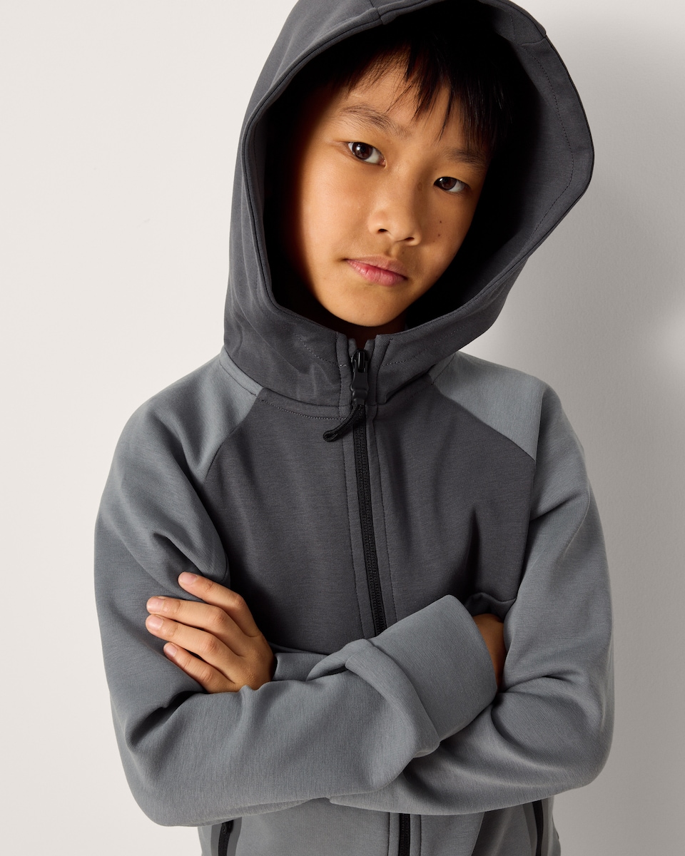 image 1 of F&F Active Boys TECHSPORT Cotton Rich Hoodie in Grey
