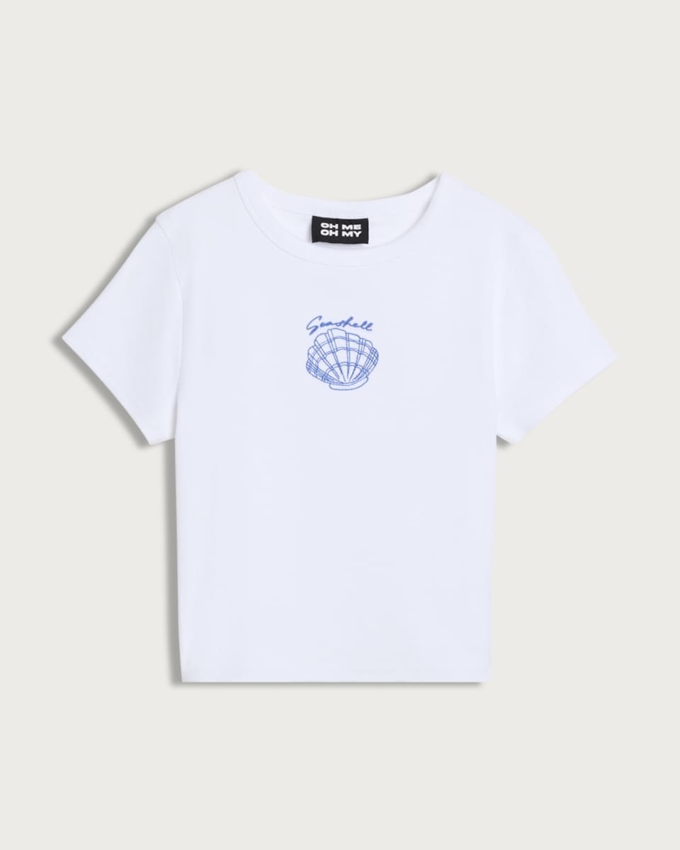 image 1 of OH ME OH MY Cotton Rich Seashell Print T-Shirt in White