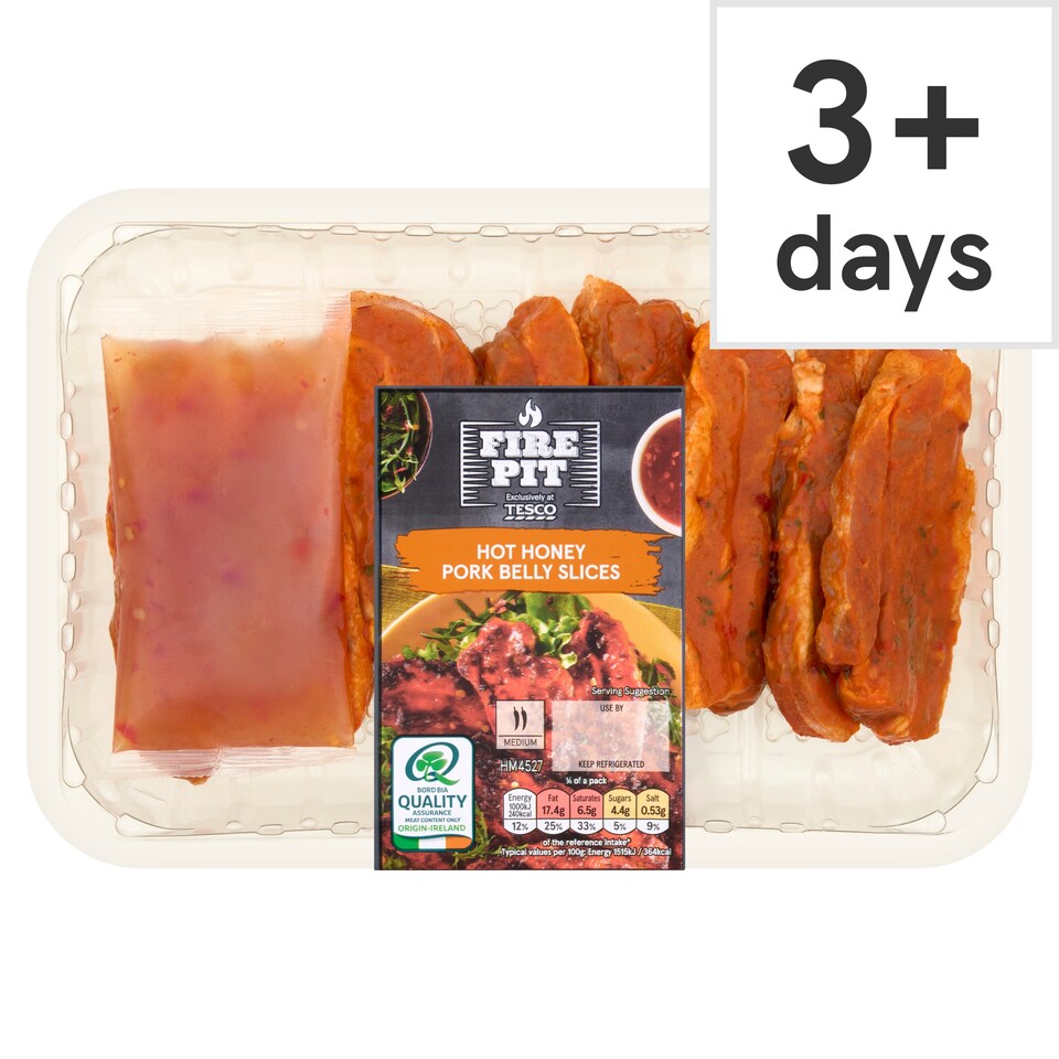 FIRE PIT Tesco Hot Honey Pork belly slices 450g