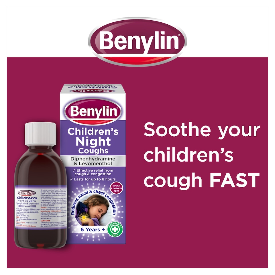 image 1 of Benylin Children's Night Coughs Sugar & Colour Free Cough and Congestion Relief 125ml