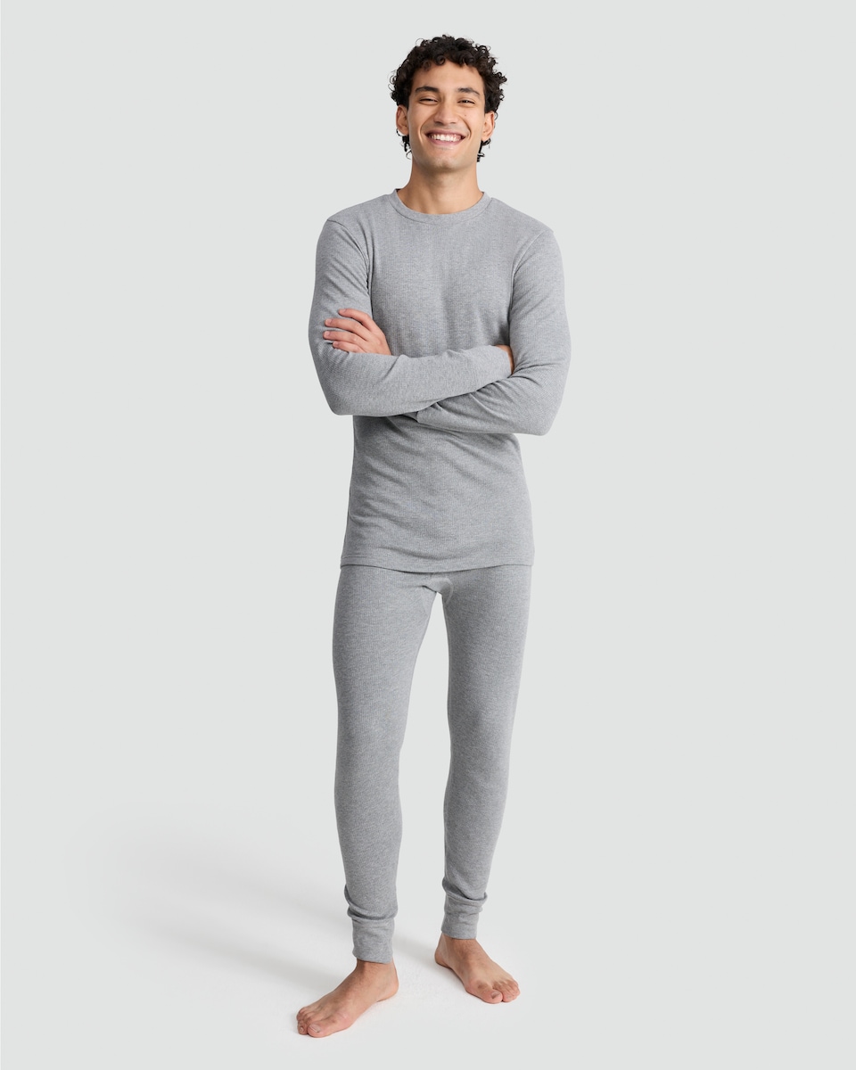 image 1 of F&F Cotton Blend Long Sleeved Thermal Top in Grey