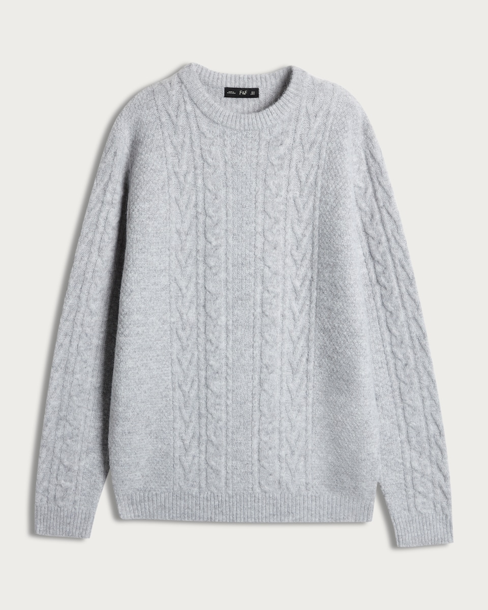 image 1 of F&F Crew Neck Cable Knit Jumper in Grey