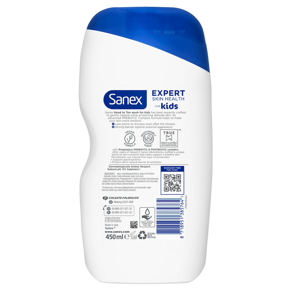 image 1 of Sanex Expert Skin Health Kids Head To Toe Body Wash 450ml