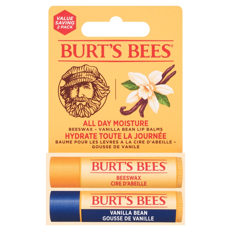 Burt's Bees 2 Pack 100% Natural Lip Balm Beeswax & Vanilla 8.5G