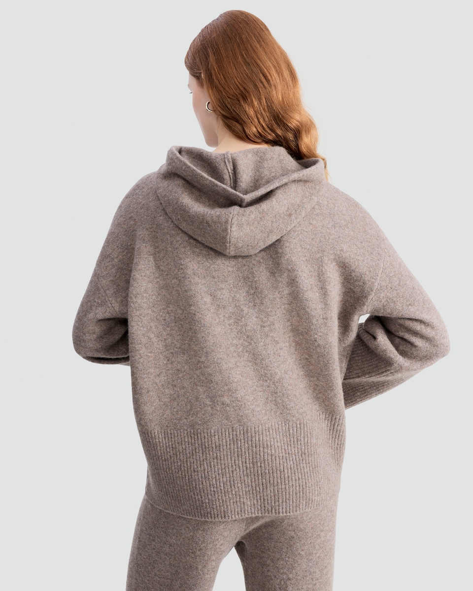 image 1 of F&F Knitted Drawstring Hooded Jumper with Wool in Mink