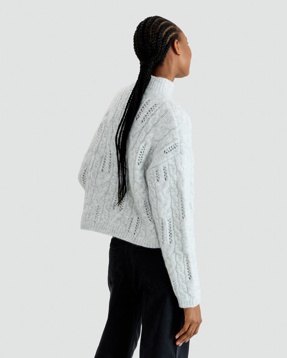 image 1 of F&F Ribbed High Neck Cable Knit Jumper with Wool in Silver