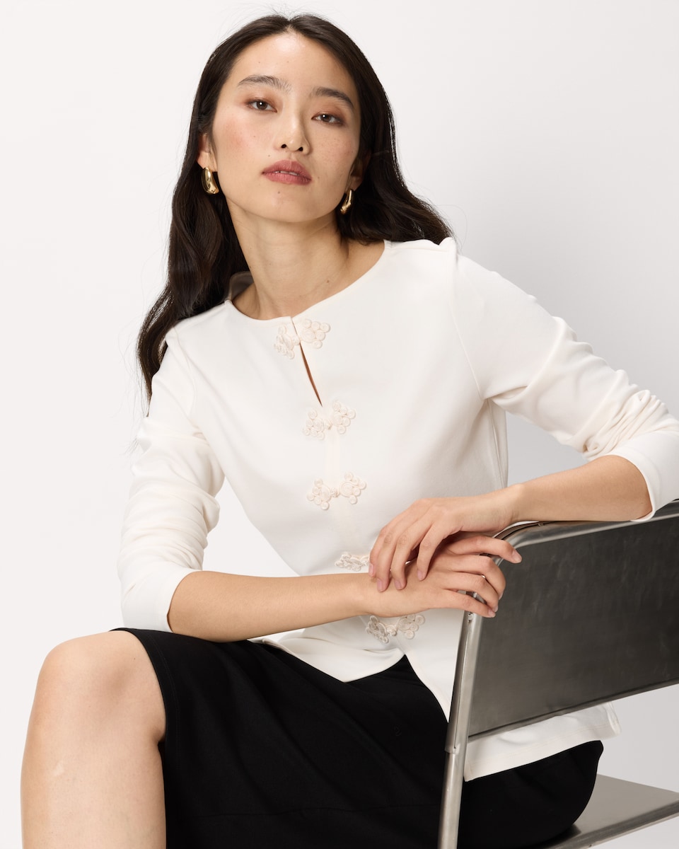 image 1 of F&F Frogging Long Sleeved Top in Cream