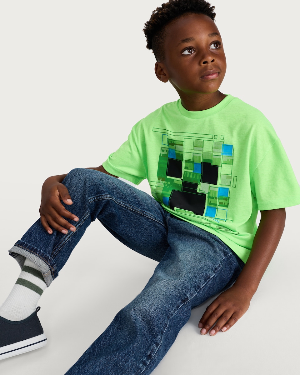 image 1 of Minecraft Cotton Blend Creeper Short Sleeved T-Shirt in Green