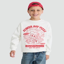 Stranger Things Cotton Rich Pizza Print Sweatshirt in Cream