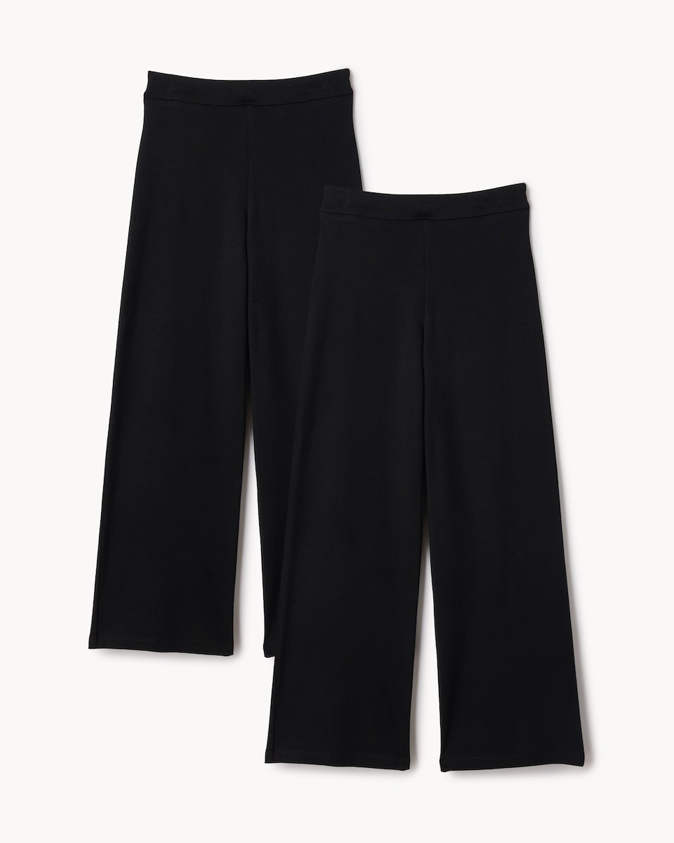 image 1 of F&F Girls School Cotton Rich Wide Leg Trousers in Black