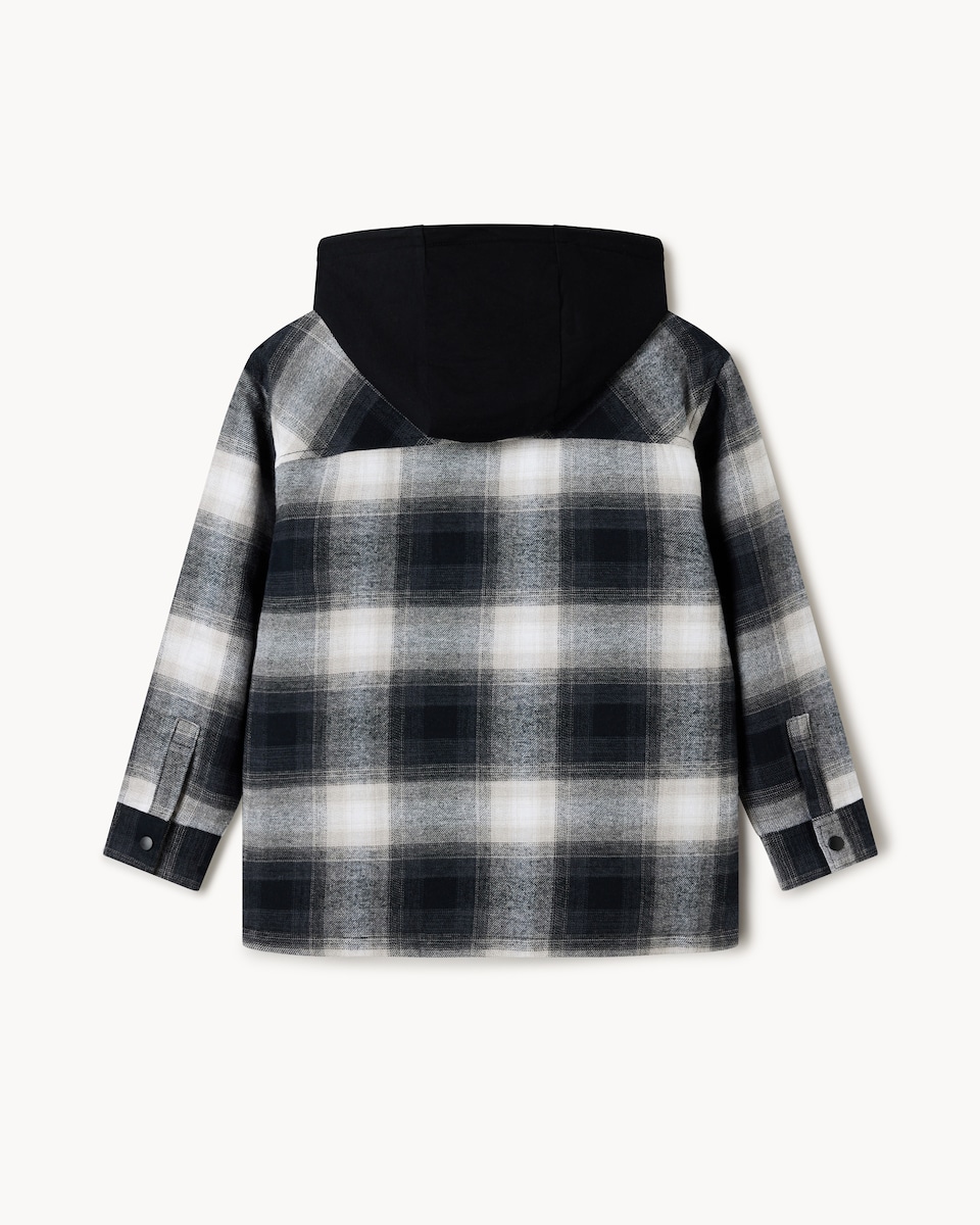 image 1 of F&F Boys Check Hooded Shirt in Black