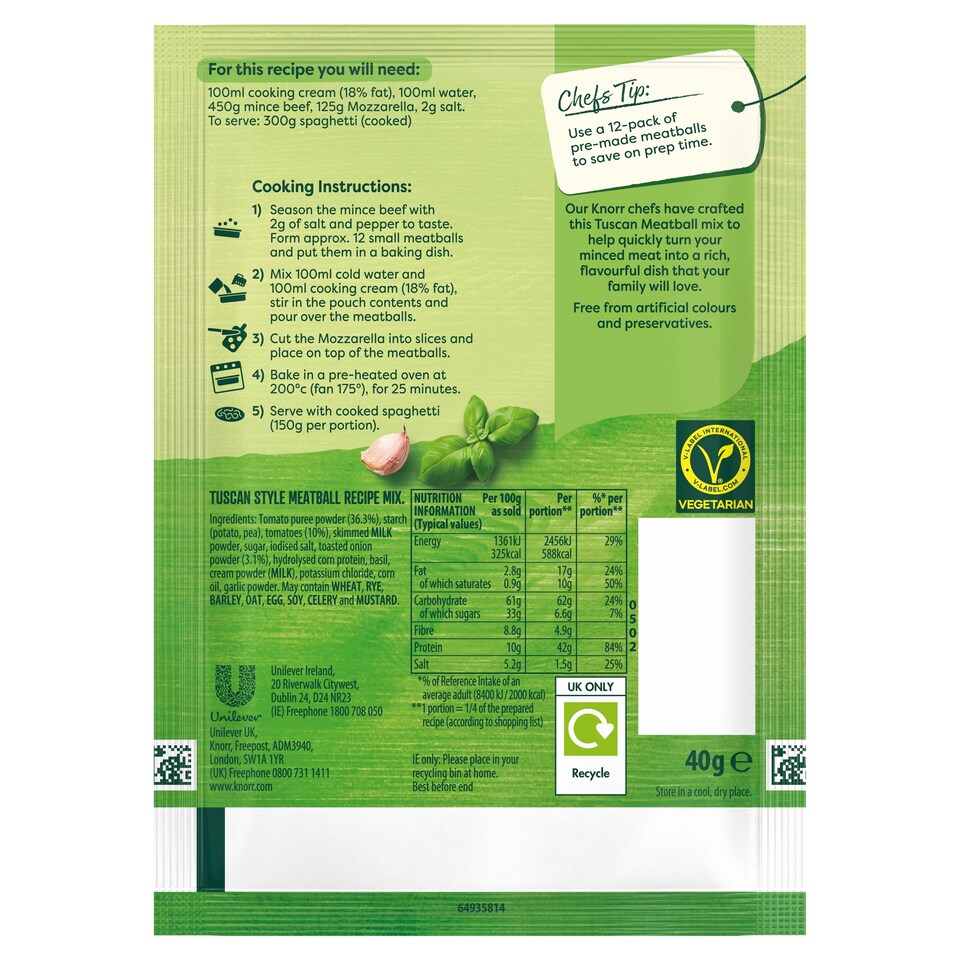image 1 of KNORR MEALMAKERS TUSCAN MEATBALLS 40G