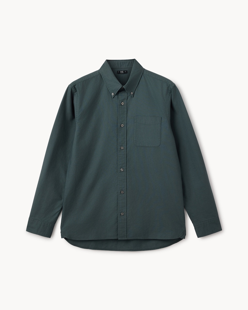 image 1 of F&F Pure Cotton Long Sleeved Oxford Shirt in Green