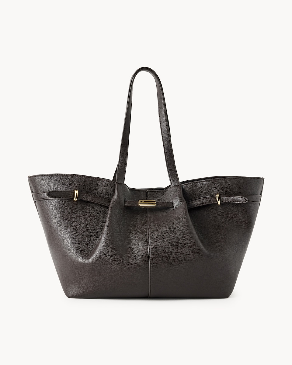 image 1 of SACHA Belted Tote Bag in Chocolate
