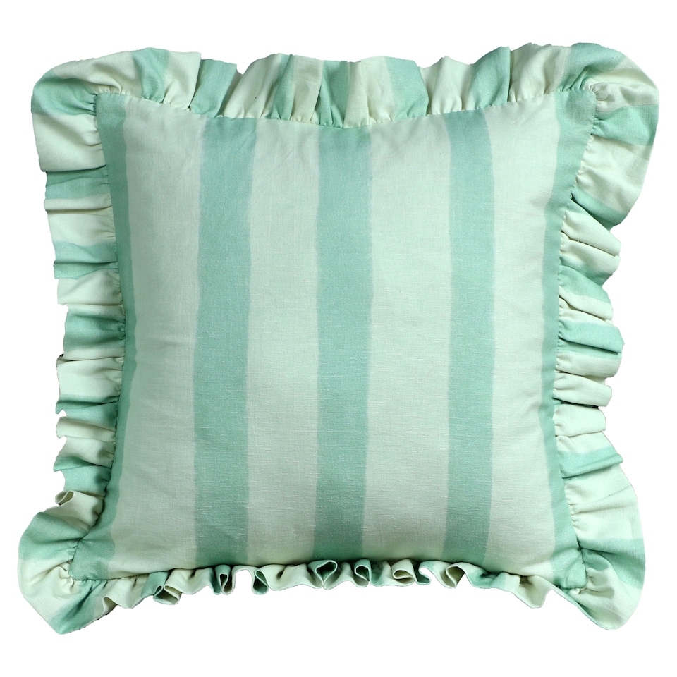 F&F Home Green Floral Oasis Stripe Frill Cushion