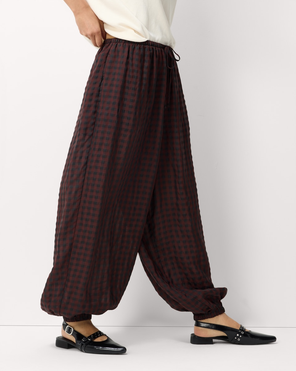image 1 of F&F Checked Balloon Trousers in Brown
